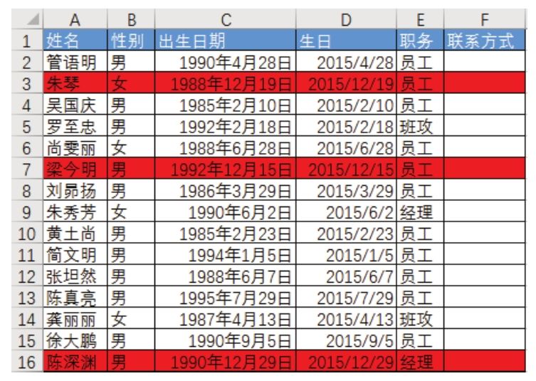 Excel 能否快捷标示出所有下月要过生日的员工？-Excel22