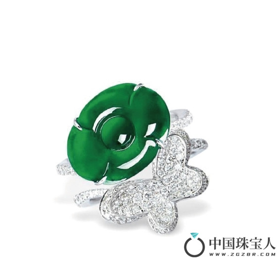 缅甸天然翡翠戒指及钻石戒指套装（成交价：76,700港币
）